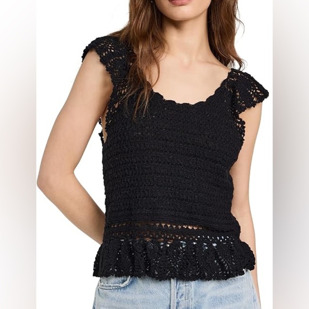 Rails Black Crocheted Peplum Tank Top